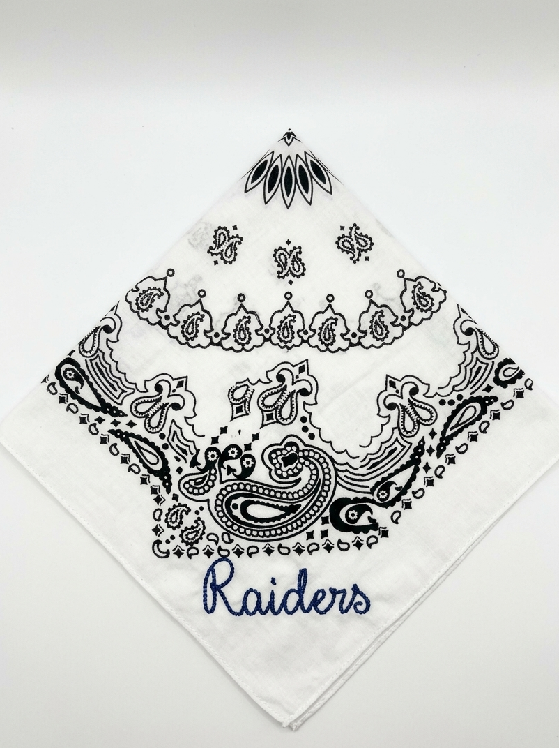 White Bandana Navy Embroidery- Raiders